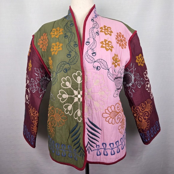 Zara Blogger Oversized Quilted Embroidered Patchwork Kimono Jacket Women's Small - Picture 2 of 14